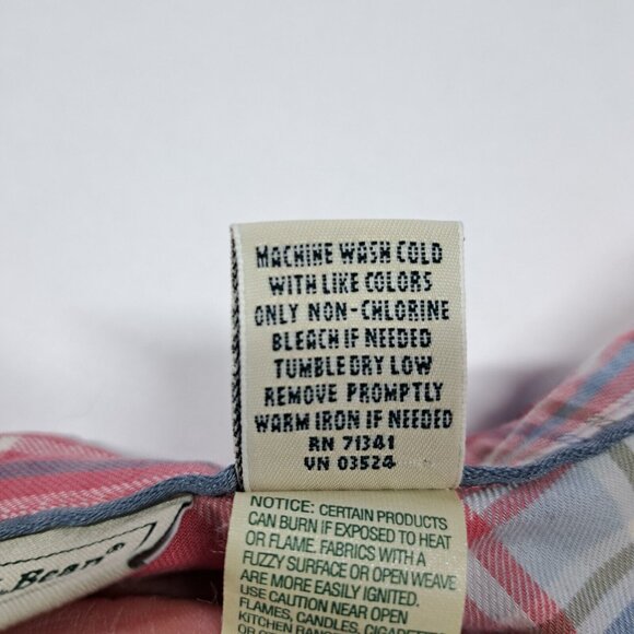 LL Bean Womens Flannel Shirt Scotch Plaid Peach Pink Blue Button Up Down Medium - Picture 7 of 8